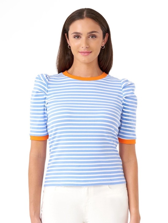 Rebecca Minkoff Tops - Rebecca Minkoff Blue White Striped Ribbed Puff Sleeve Top